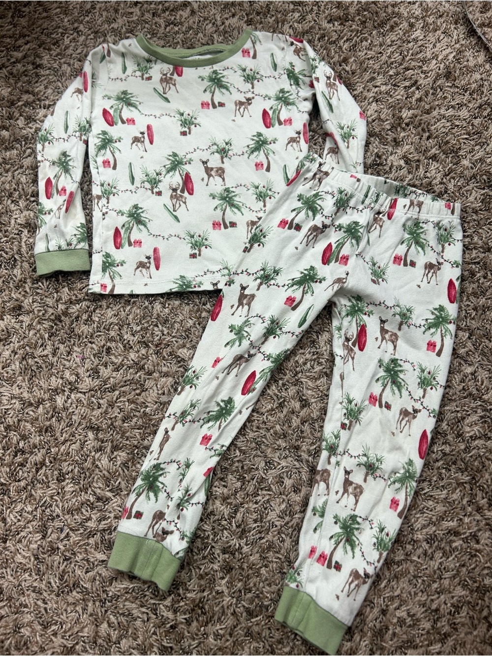 Burt’s Bee’s Kids White and Green Christmas & Deer Pajama Set Sz 4T